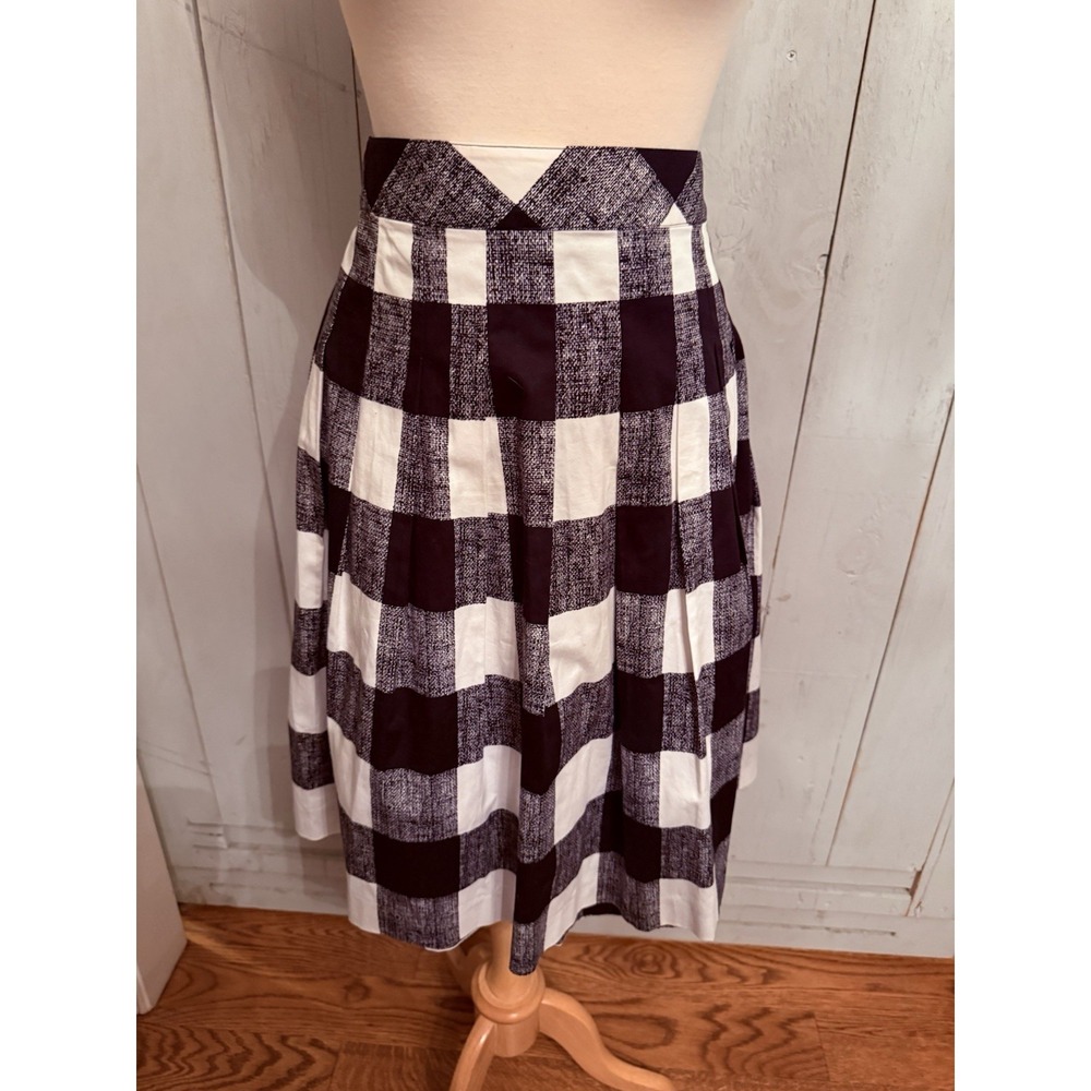 TALBOTS Black White Pleated A-Line Plaid Cotton Skirt Sz-17 Preppy Classic 129$